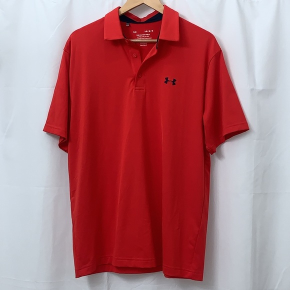 Men’s Under Armour Red The Playoff HeatGear Polo Size Large EUC - Picture 2 of 9